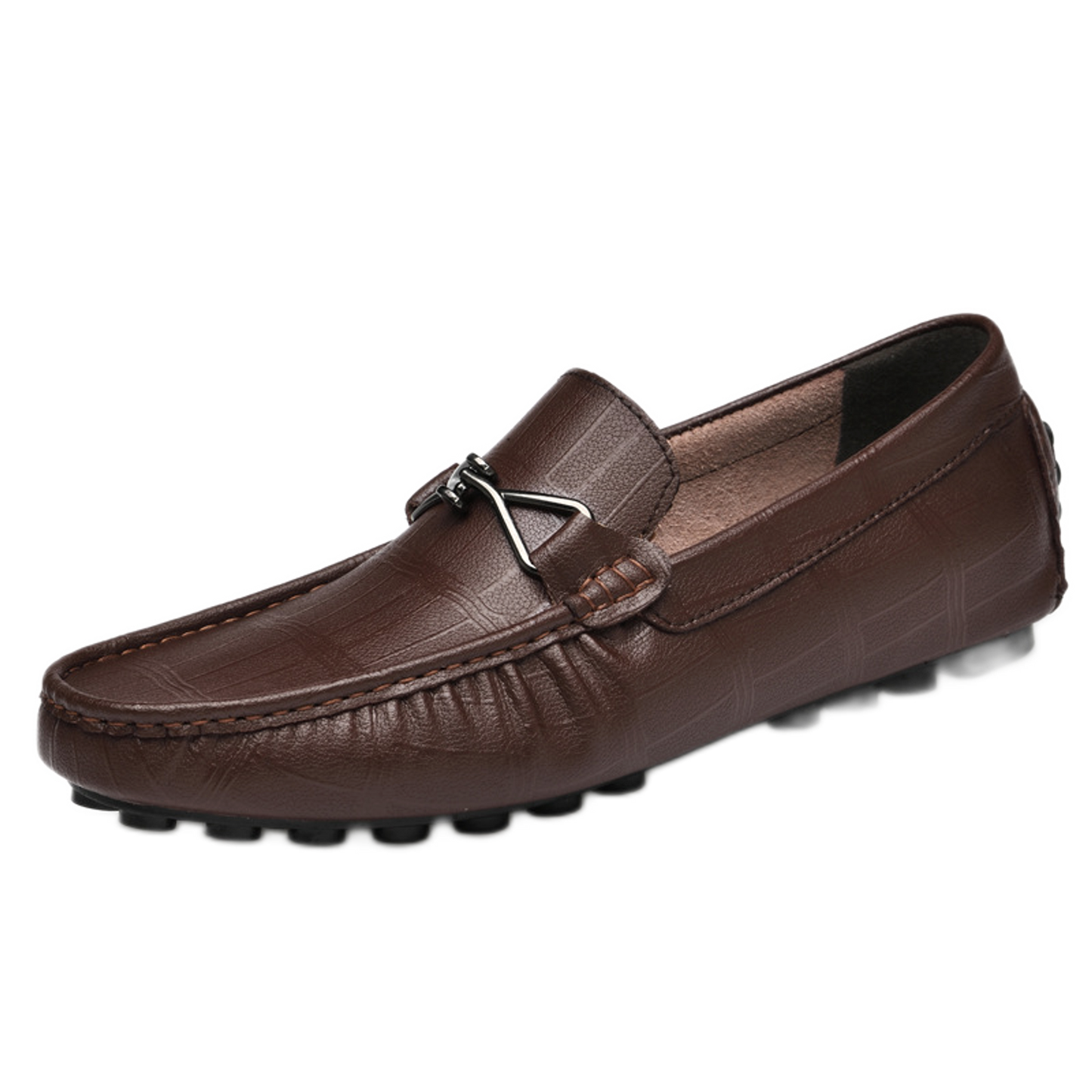 Mocasín de cuero hombre color café, suela plana
