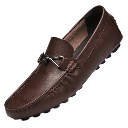 Mocasín de cuero hombre color café, alza de 6 cm