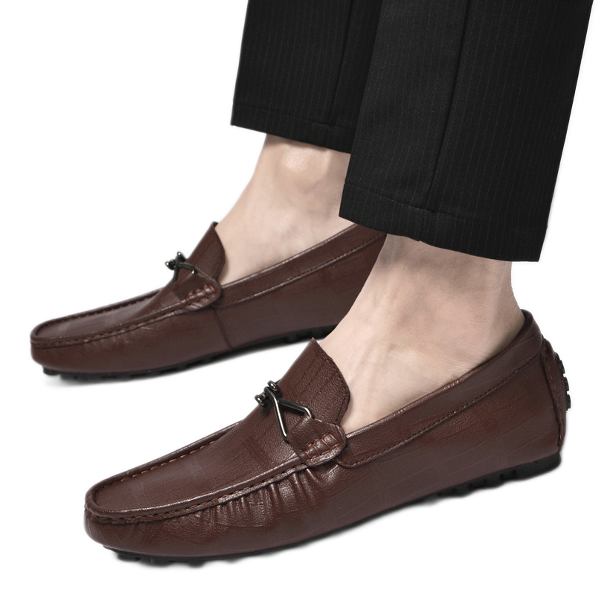 Mocasín de cuero hombre, suela plana o alza