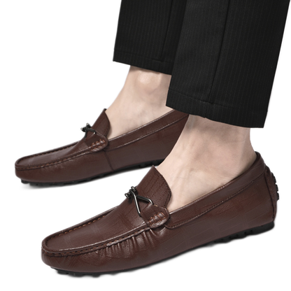 Mocasín de cuero hombre, suela plana o alza