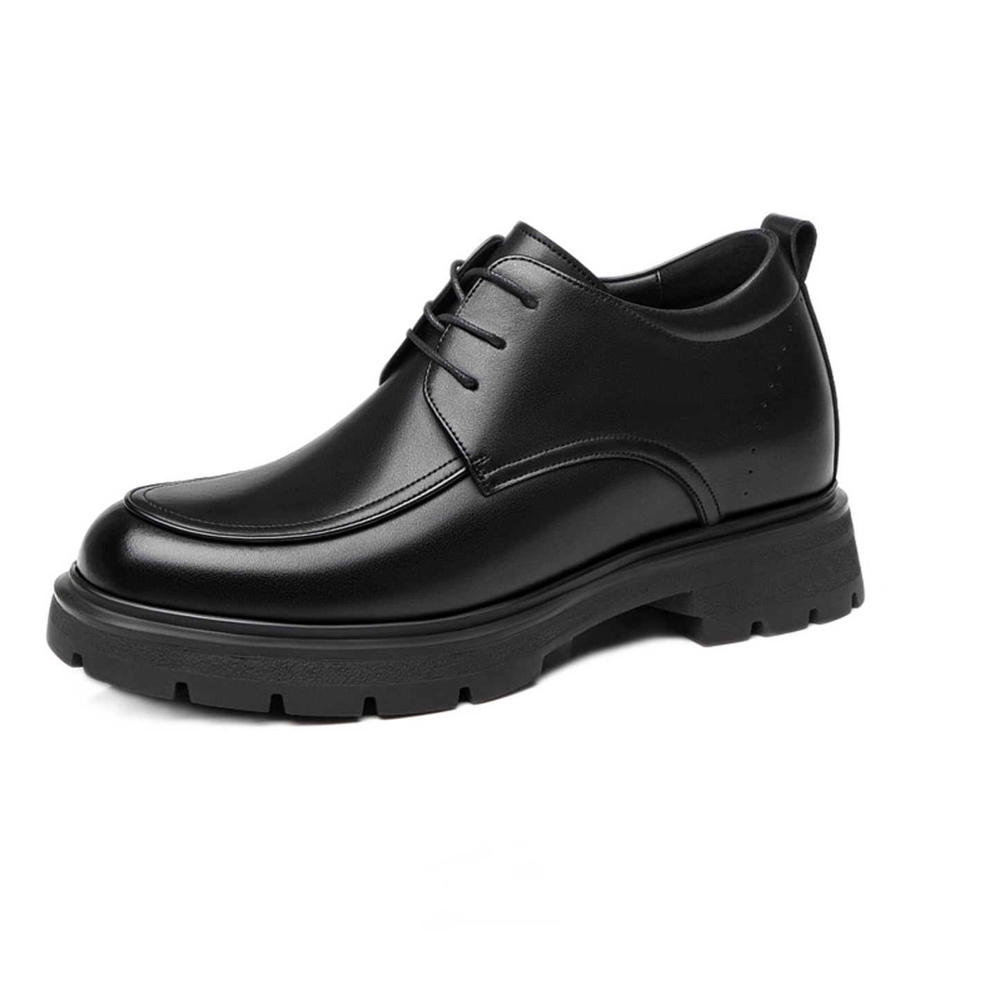 Mocasín de cuero hombre color negro, alza de 6 cm