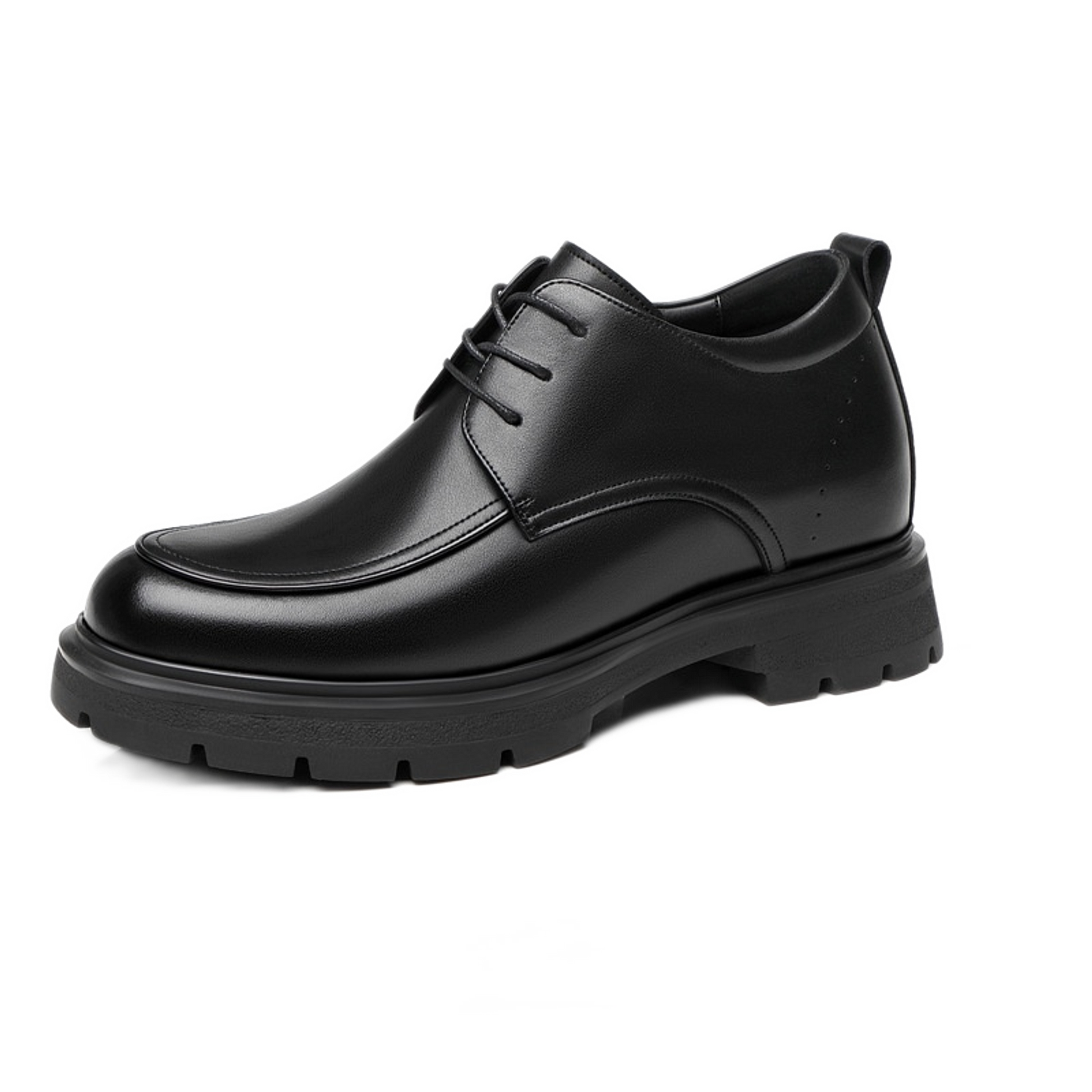 Mocasín de cuero hombre color negro, alza de 6 cm