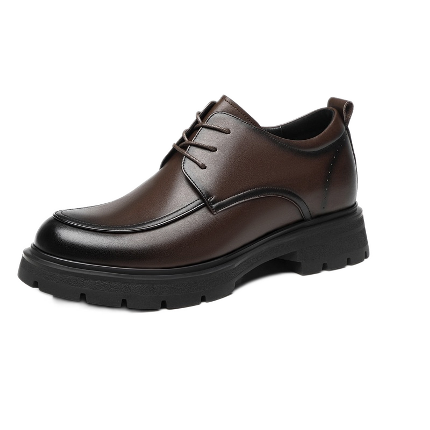 Mocasín de cuero hombre color café, alza de 6 cm