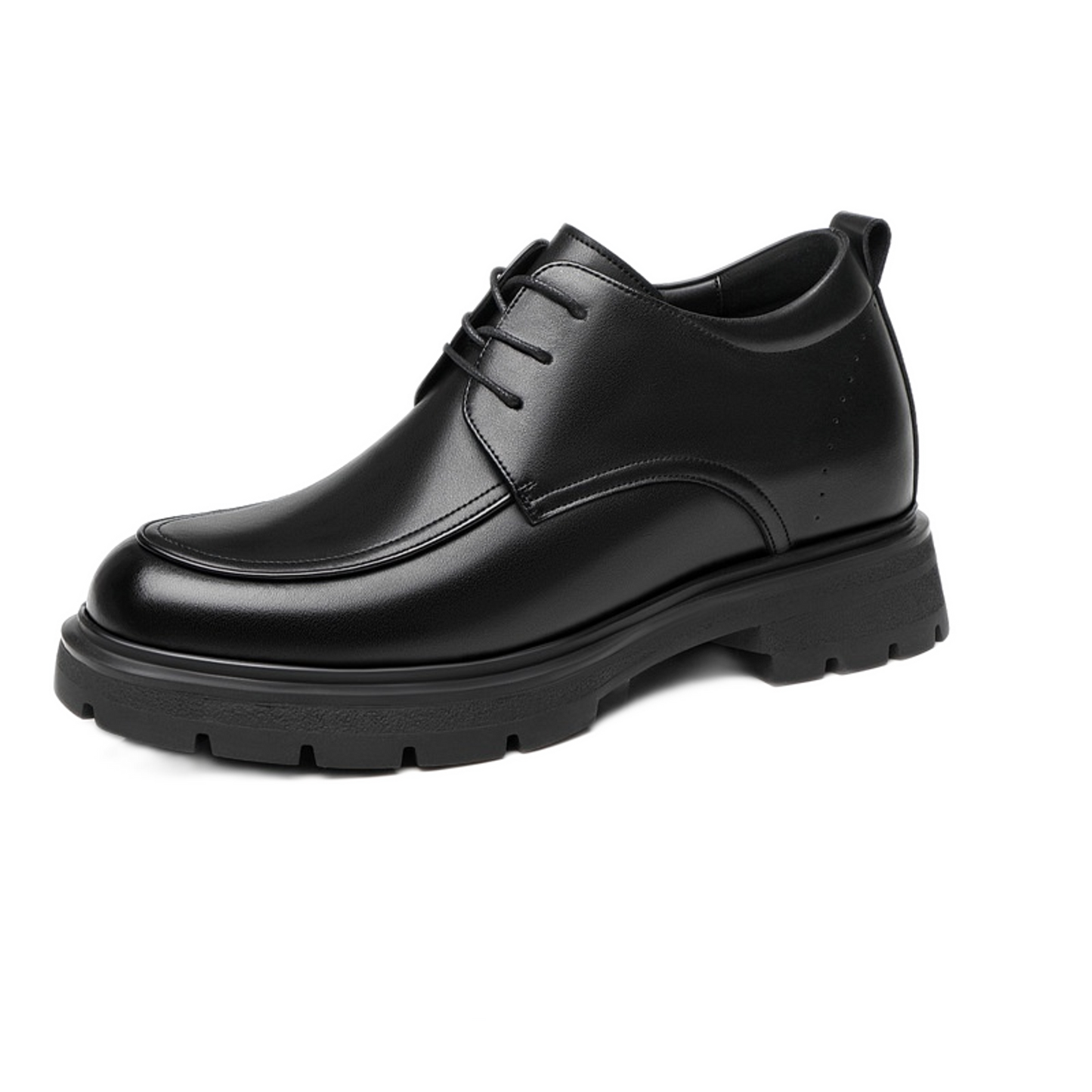 Mocasín de cuero hombre color negro, alza de 8 cm