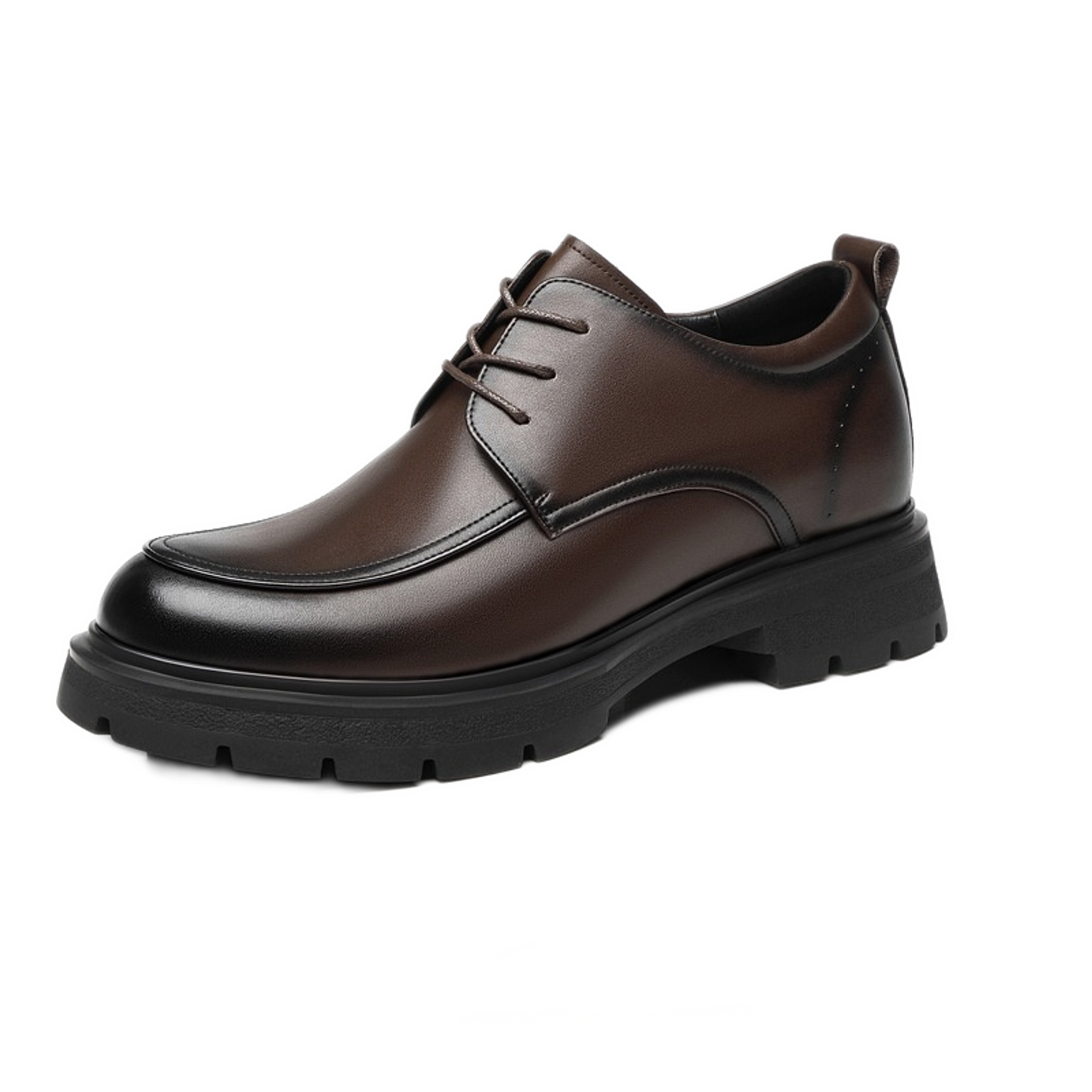 Mocasín de cuero hombre color café, alza de 8 cm