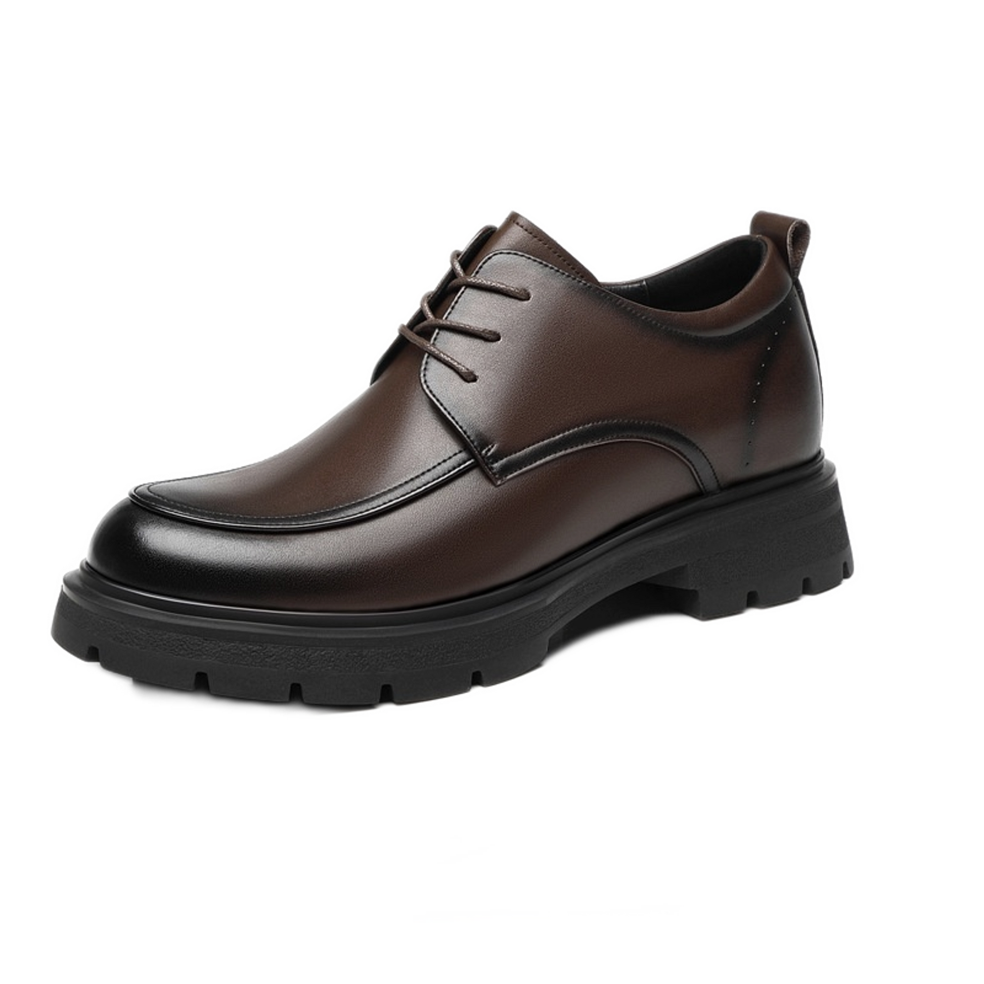 Mocasín de cuero hombre color café, alza de 8 cm