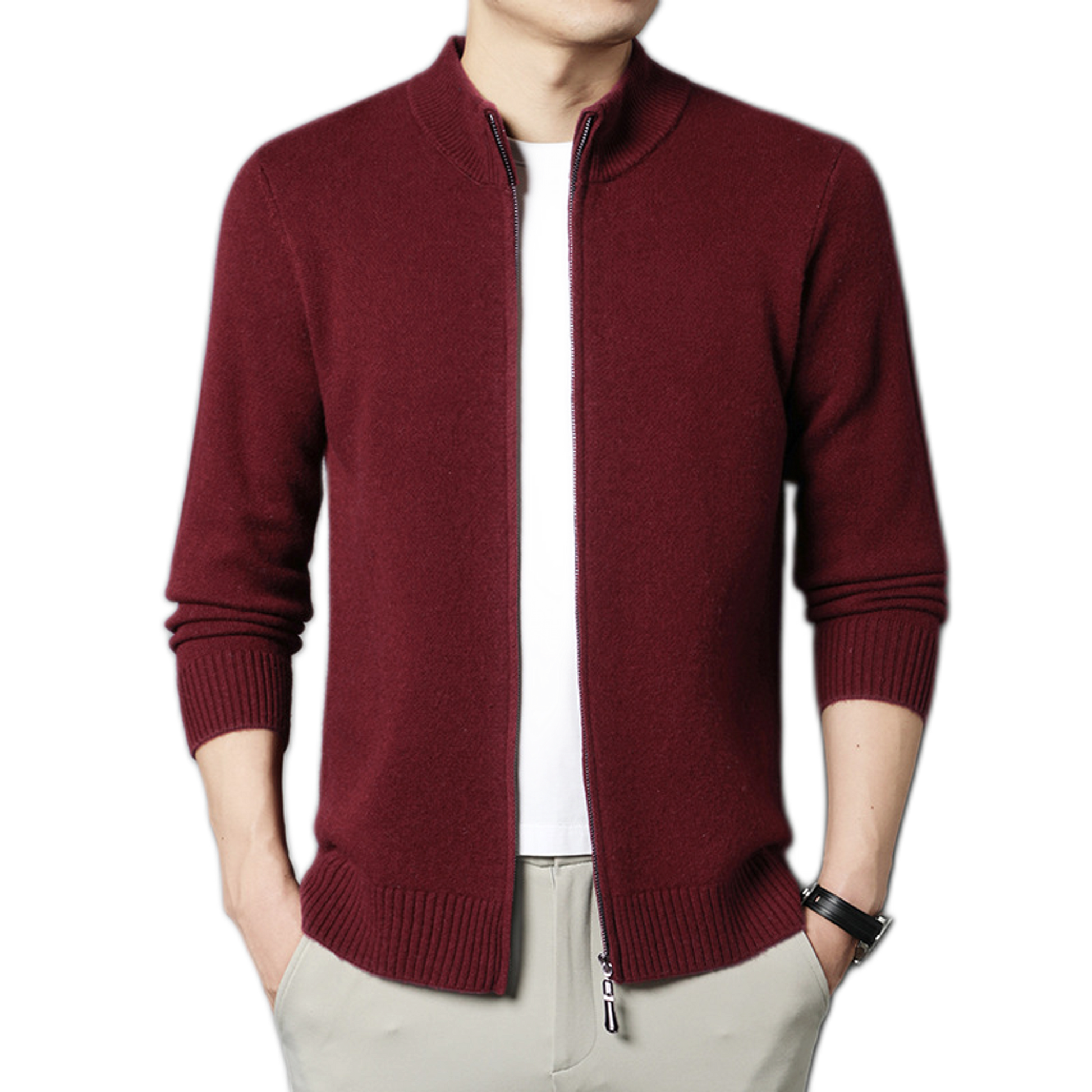 Sweater de lana hombre color rojo violaceo
