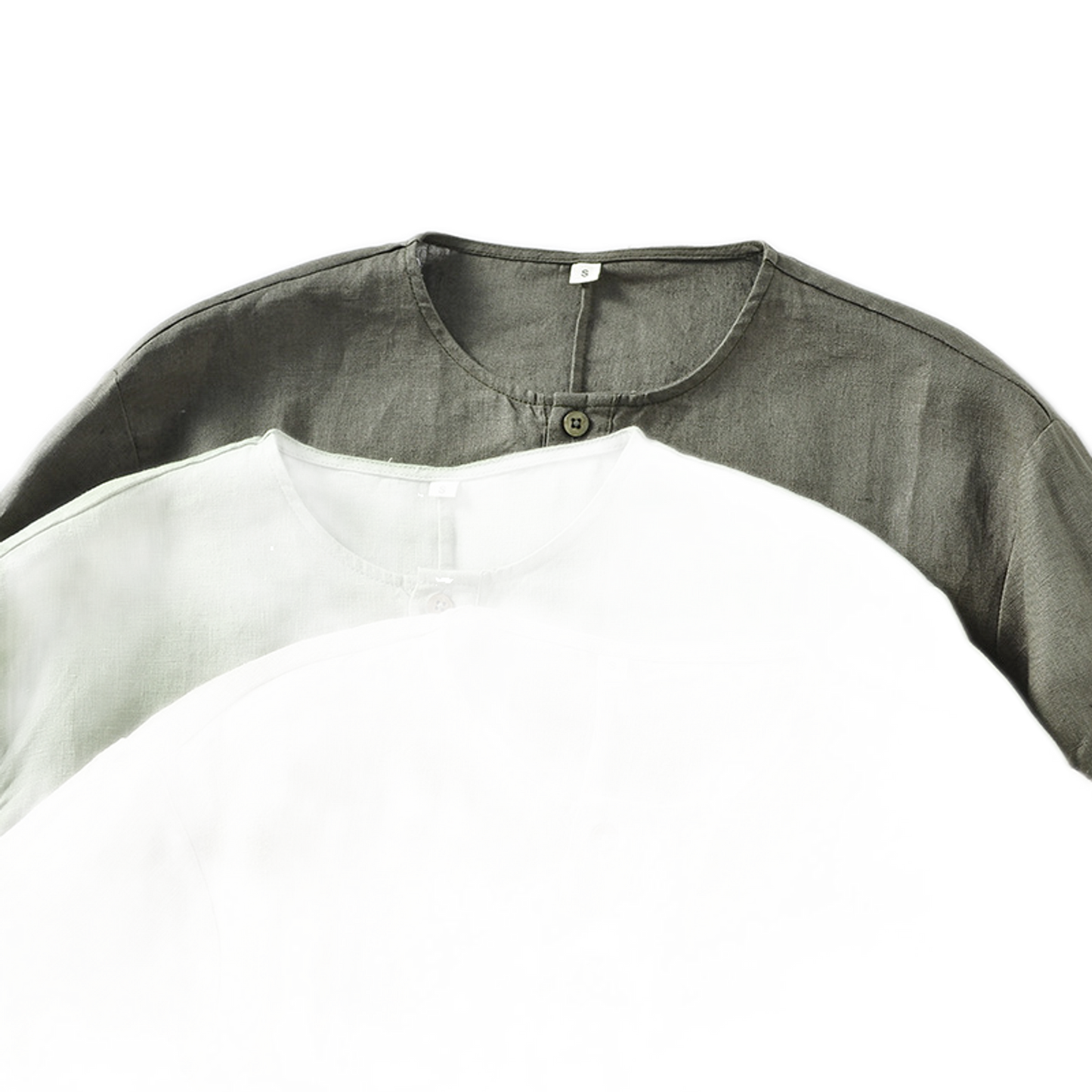Camisa de lino hombre, cuello redondo manga corta