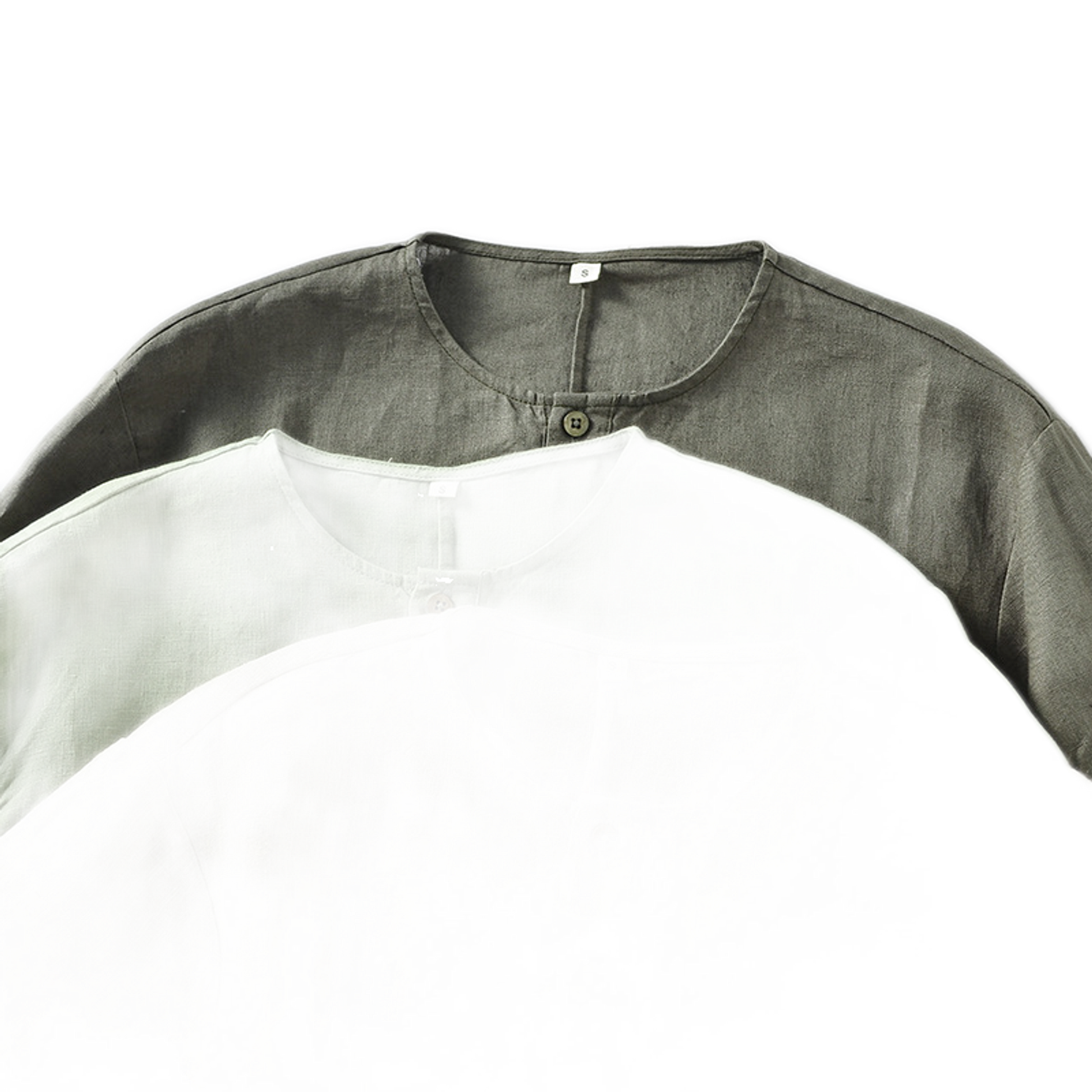 Camisa de lino hombre, cuello redondo manga corta