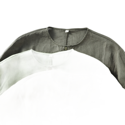 Camisa de lino hombre, cuello redondo manga corta