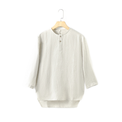 Camisa de lino hombre color crudo, cuello redondo
