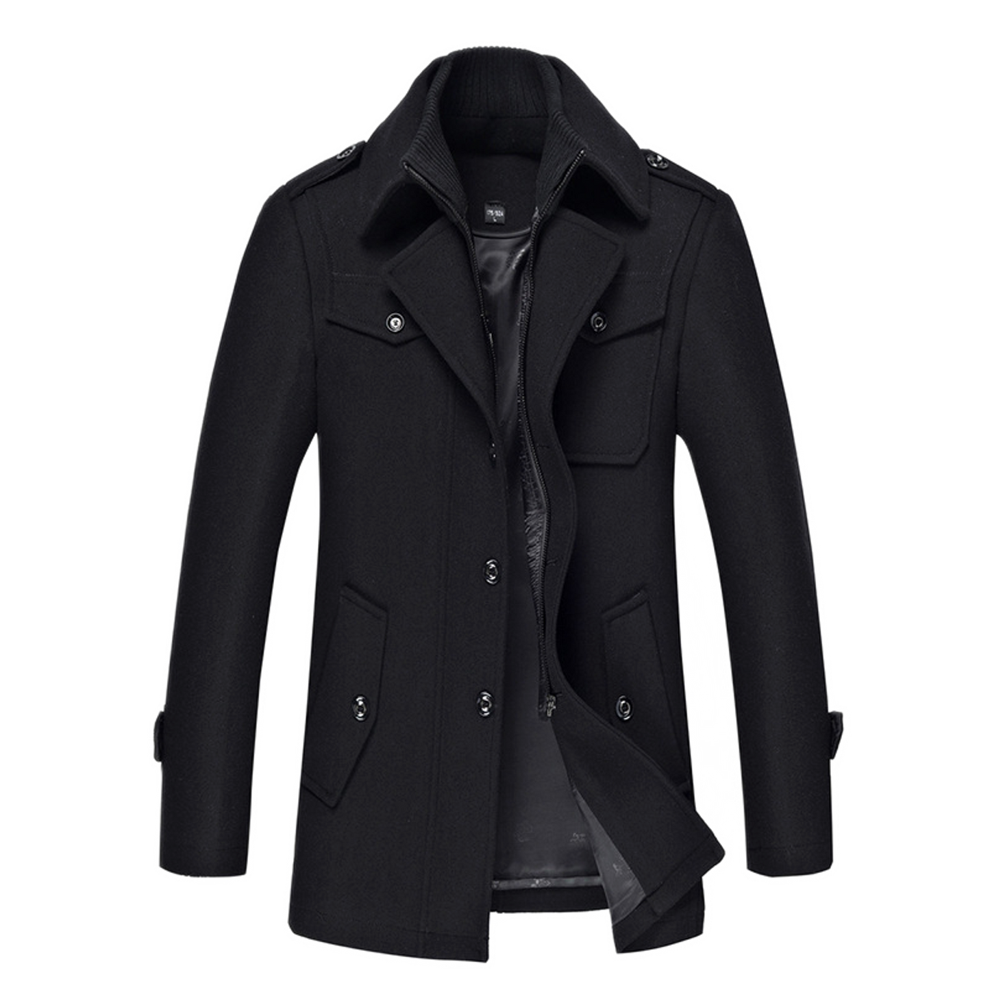 Chaqueta de lana hombre color negro, trench slim