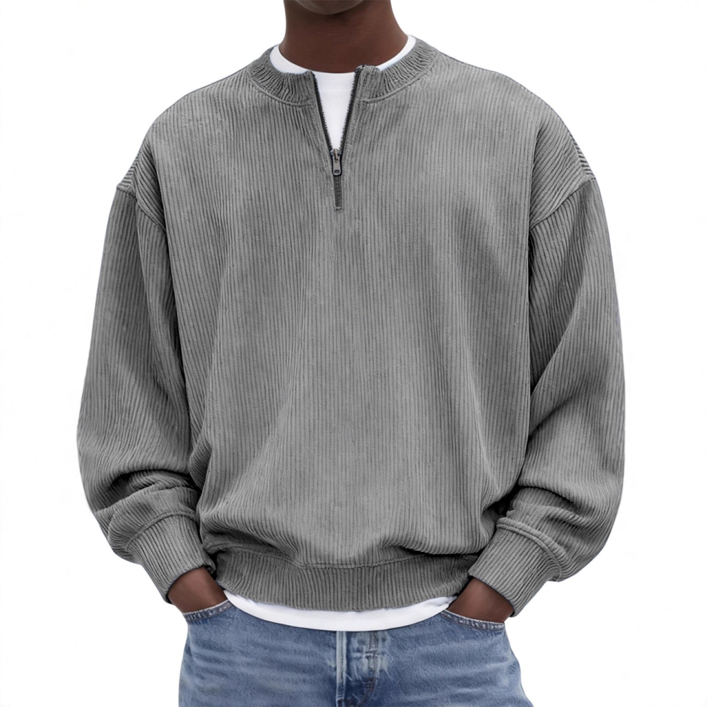 Kit loungewear hombre gris, cuello alto de corduroy
