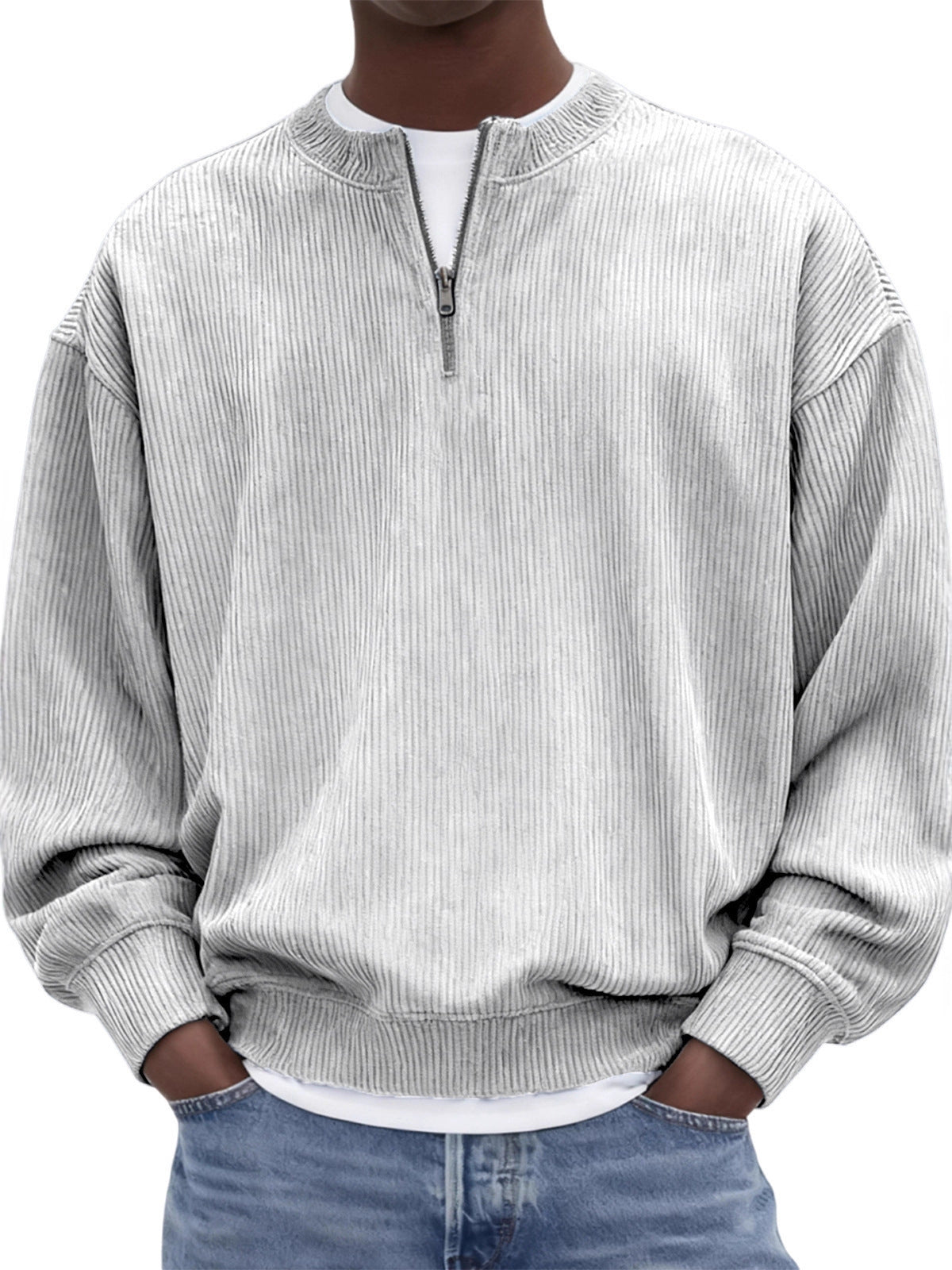 Kit loungewear hombre blanco, cuello alto de corduroy