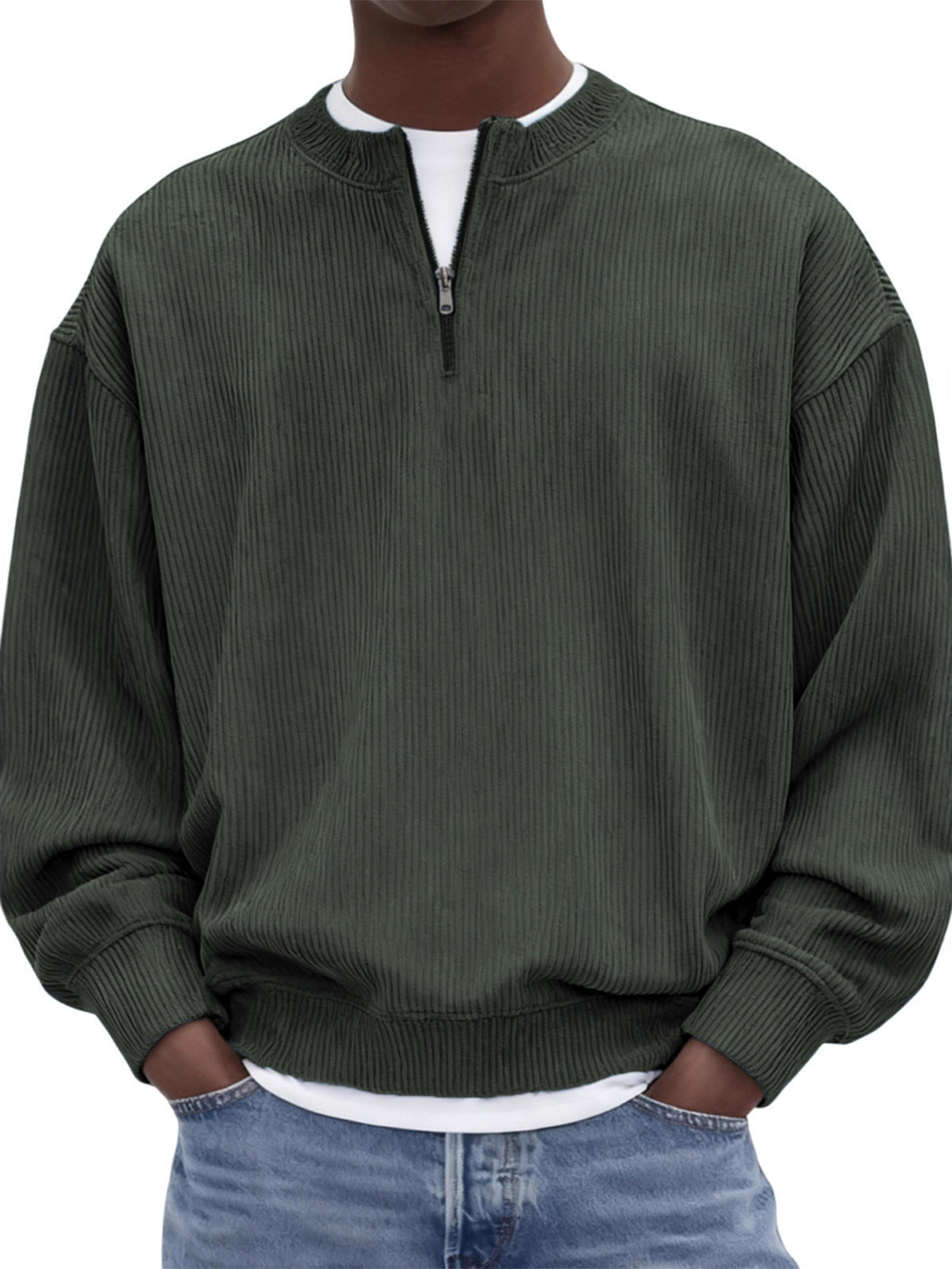 Kit loungewear hombre verde oscuro, cuello alto de corduroy