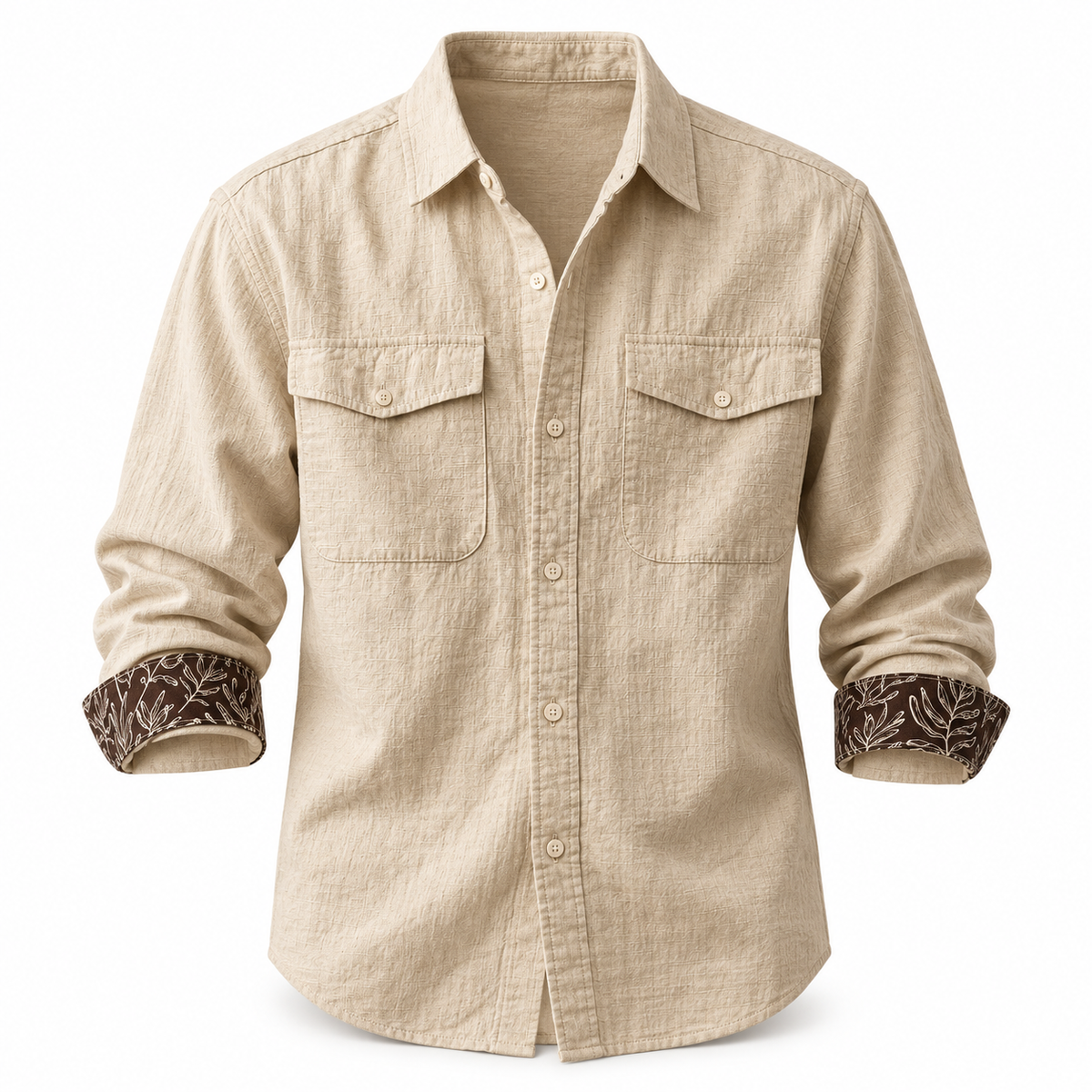 Luansky AI white product card — camisa-algodon-canamo-hombre-albaricoque