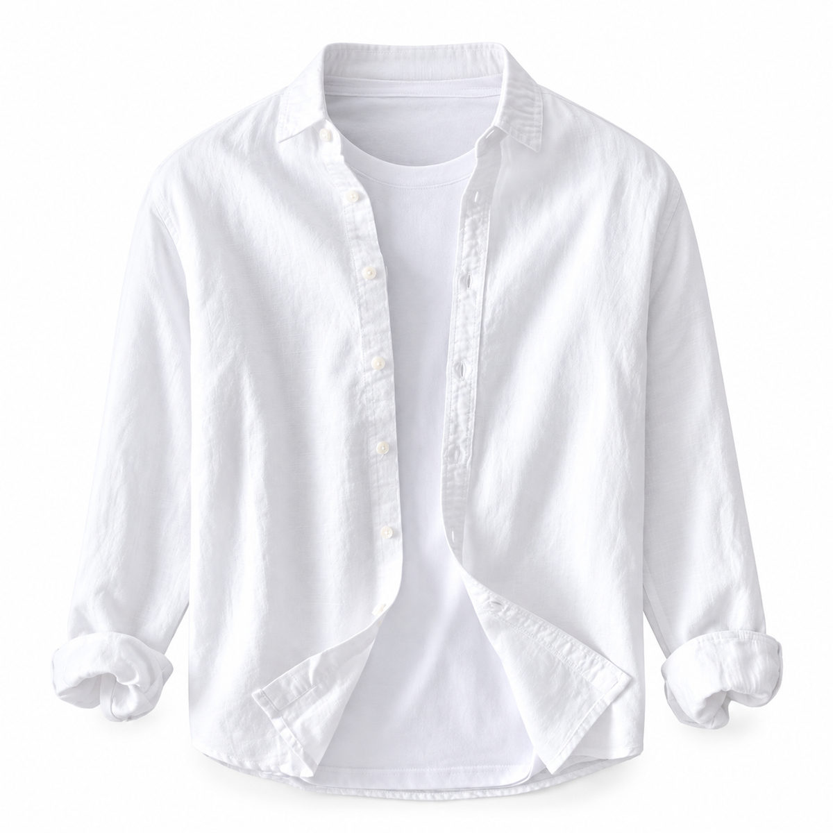 Luansky AI white product card — camisa-algodon-hombre-manga-larga