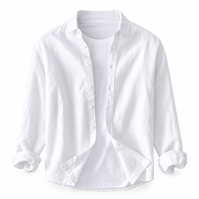 Luansky AI white product card — camisa-algodon-hombre-manga-larga
