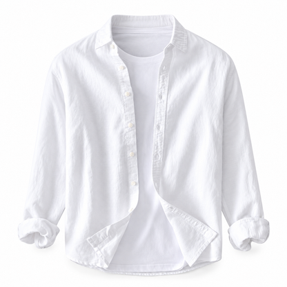 Luansky AI white product card — camisa-algodon-hombre-manga-larga
