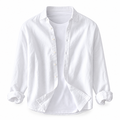 Luansky AI white product card — camisa-algodon-hombre-manga-larga