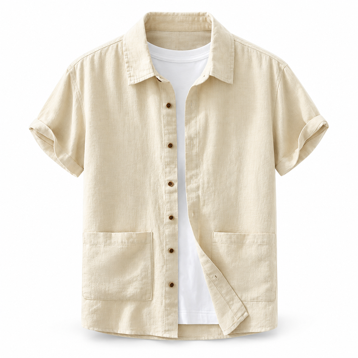 Luansky AI white product card — camisa-hombre-manga-corta