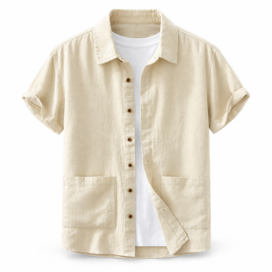 Luansky AI white product card — camisa-hombre-manga-corta
