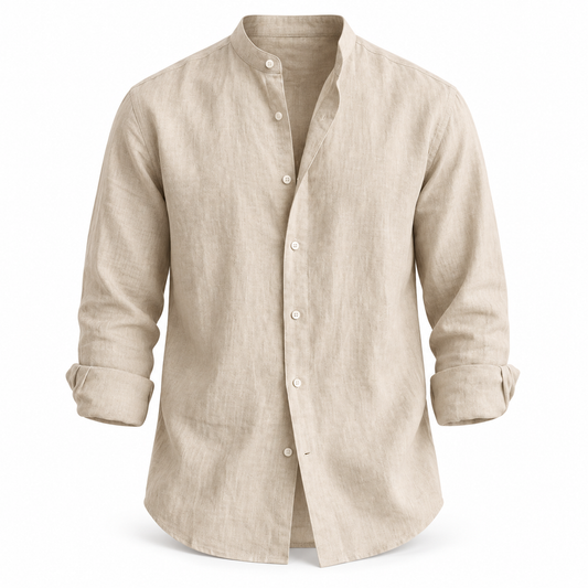 Luansky AI white product card — camisa-lino-hombre-corte-suelto-esencial