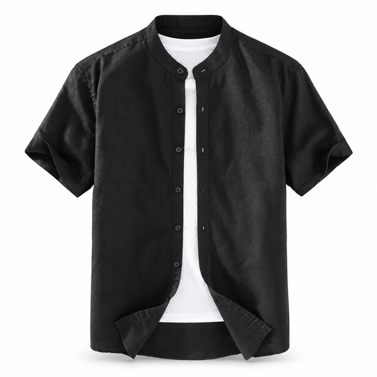 Luansky AI white product card — camisa-lino-hombre-manga-corta-8-colores