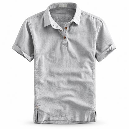 Luansky AI white product card — camisa-lino-hombre-manga-corta-tonos-frios