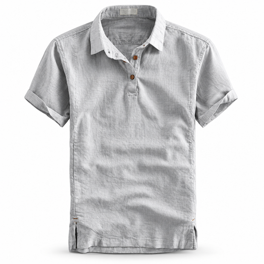 Luansky AI white product card — camisa-lino-hombre-manga-corta-tonos-frios