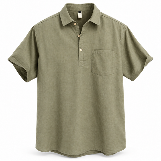 Luansky AI white product card — camisa-lino-hombre-manga-corta-tonos-neutros