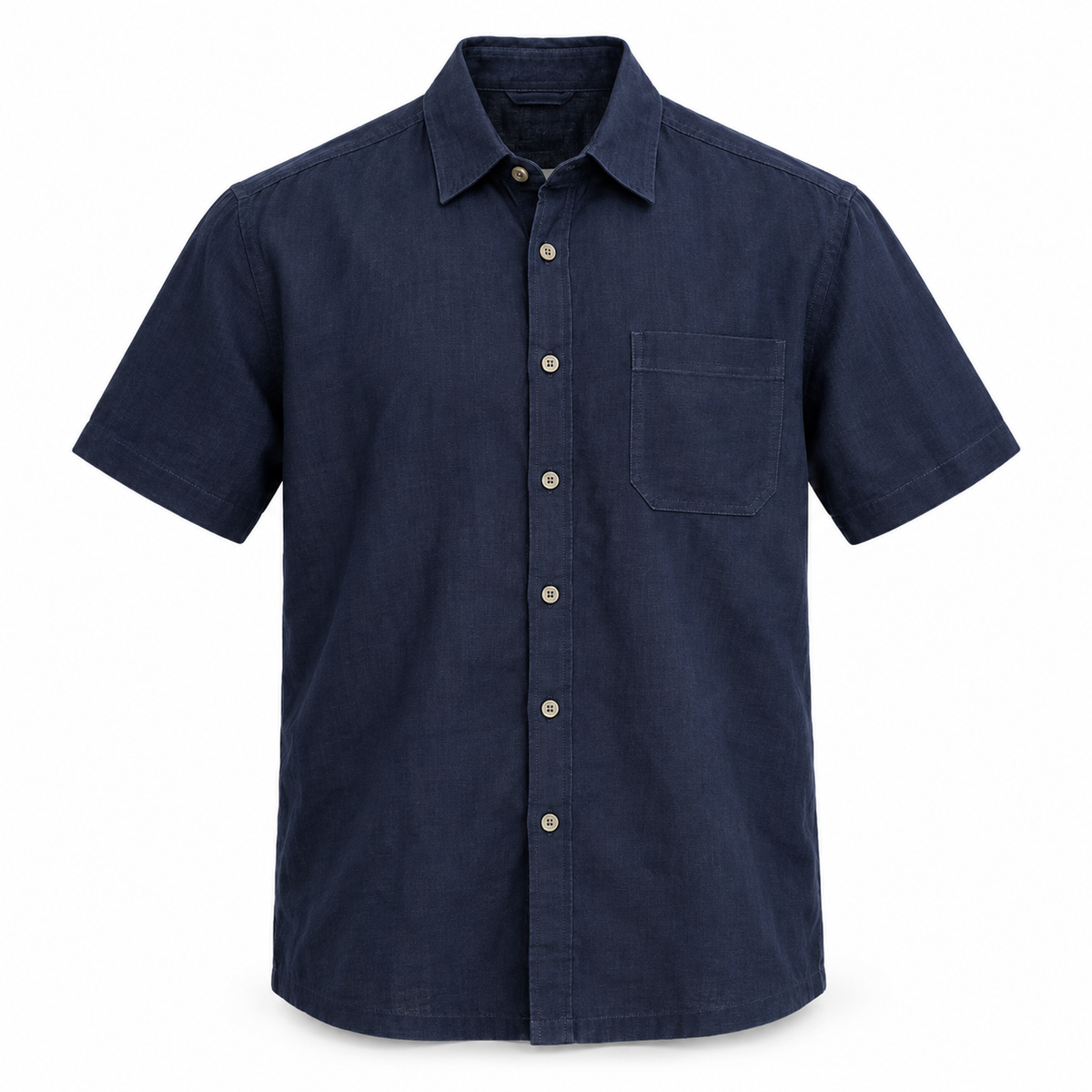 Luansky AI white product card — camisa-lino-hombre-manga-corta-tradicional