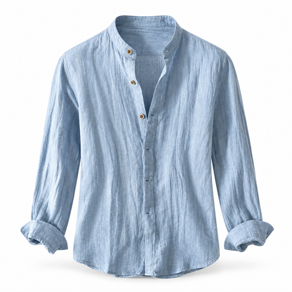 Luansky AI white product card — camisa-lino-hombre-manga-larga-clasica