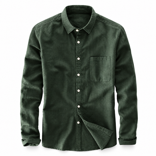 Luansky AI white product card — camisa-lino-hombre-manga-larga-tradicional