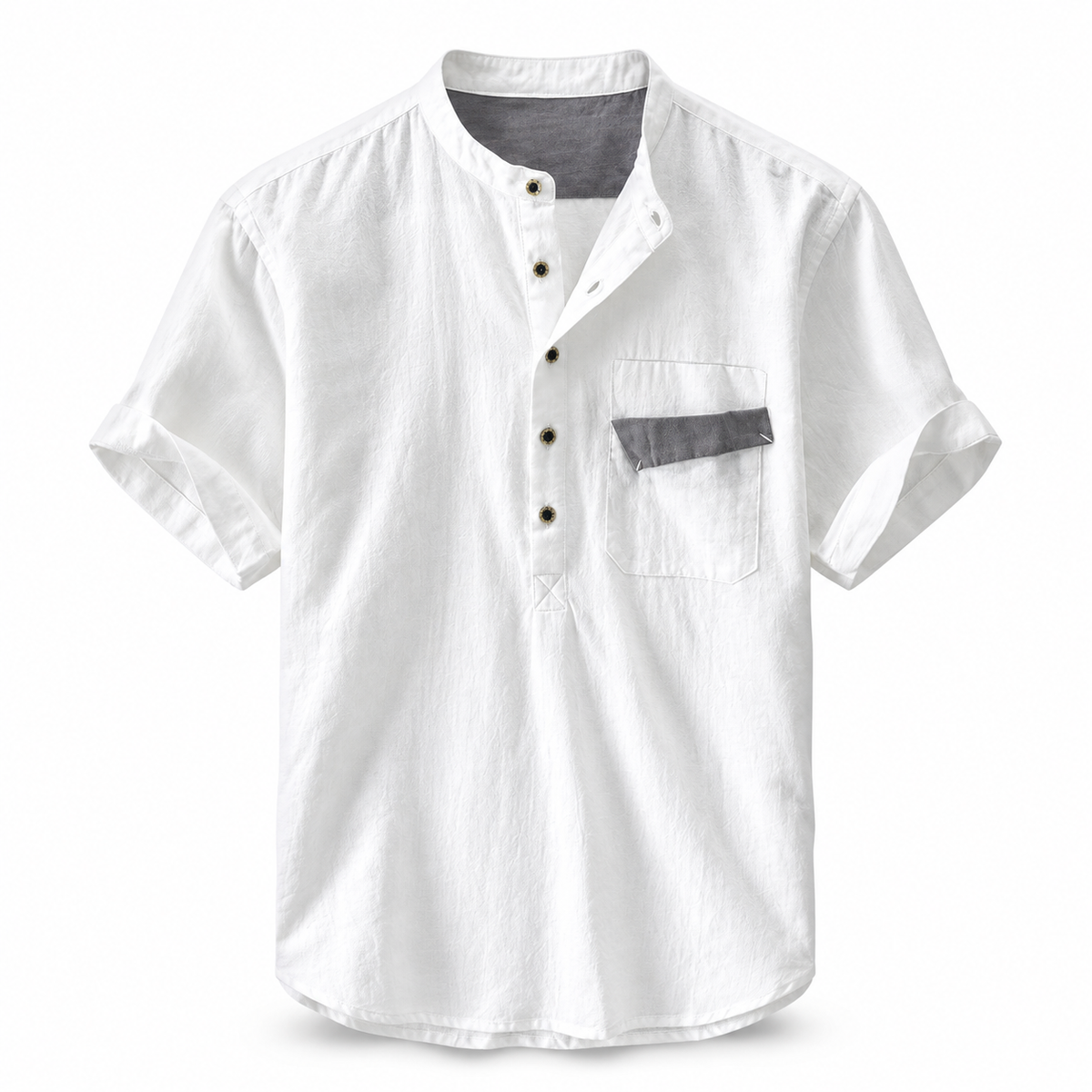 Luansky AI white product card — camisa-lino-hombre-pullover-manga-corta