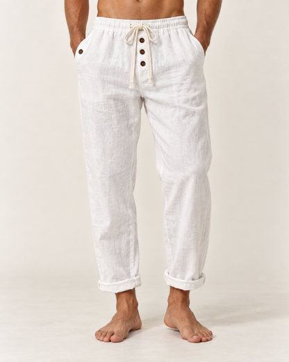 Pantalón de lino blanco con modelo — imagen de producto