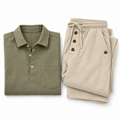 Kit Campo — camisa verde grisáceo y pantalón caqui
