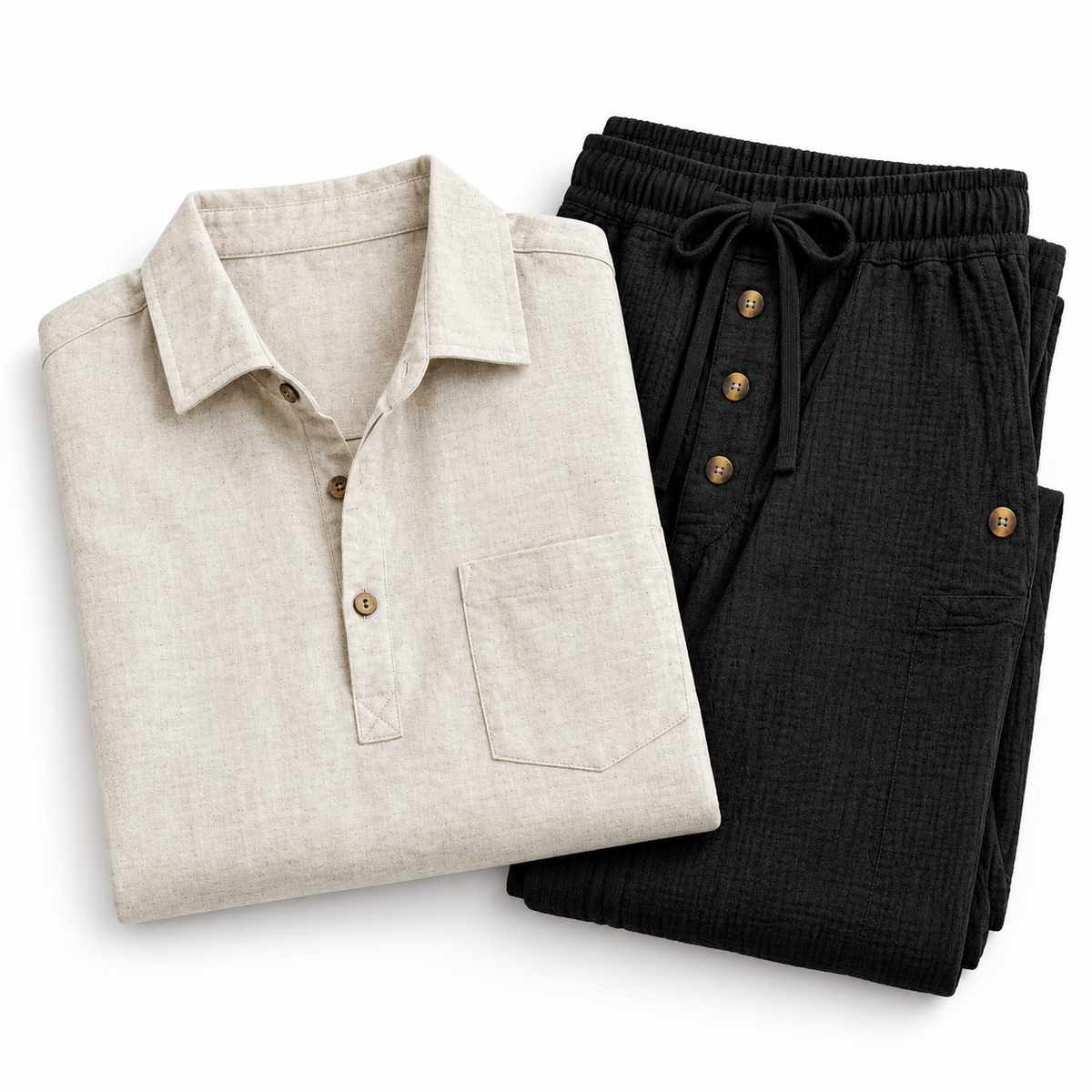 Kit Puerto — camisa blanco óptico y pantalón negro