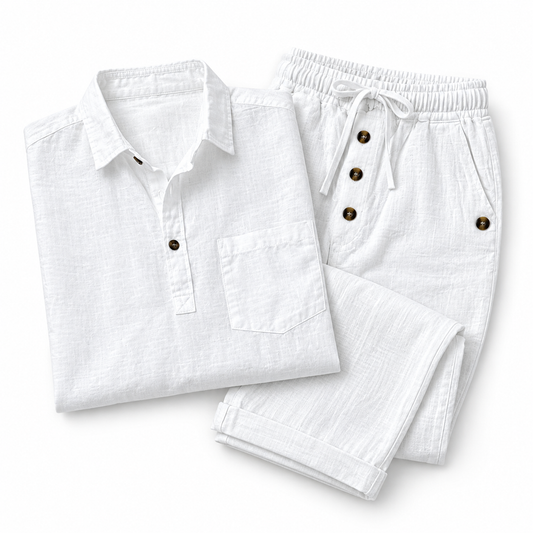 Luansky AI white card — camisa-y-pantalon-de-lino