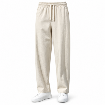 Luansky AI white product card — pantalon-algodon-hombre-corte-suelto-versatil