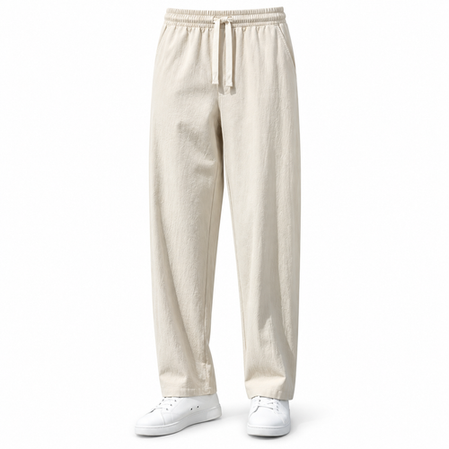 Luansky AI white product card — pantalon-algodon-hombre-corte-suelto-versatil