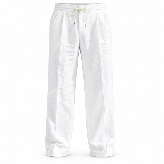 Luansky AI white product card — pantalon-lino-hombre-corte-suelto-clasico