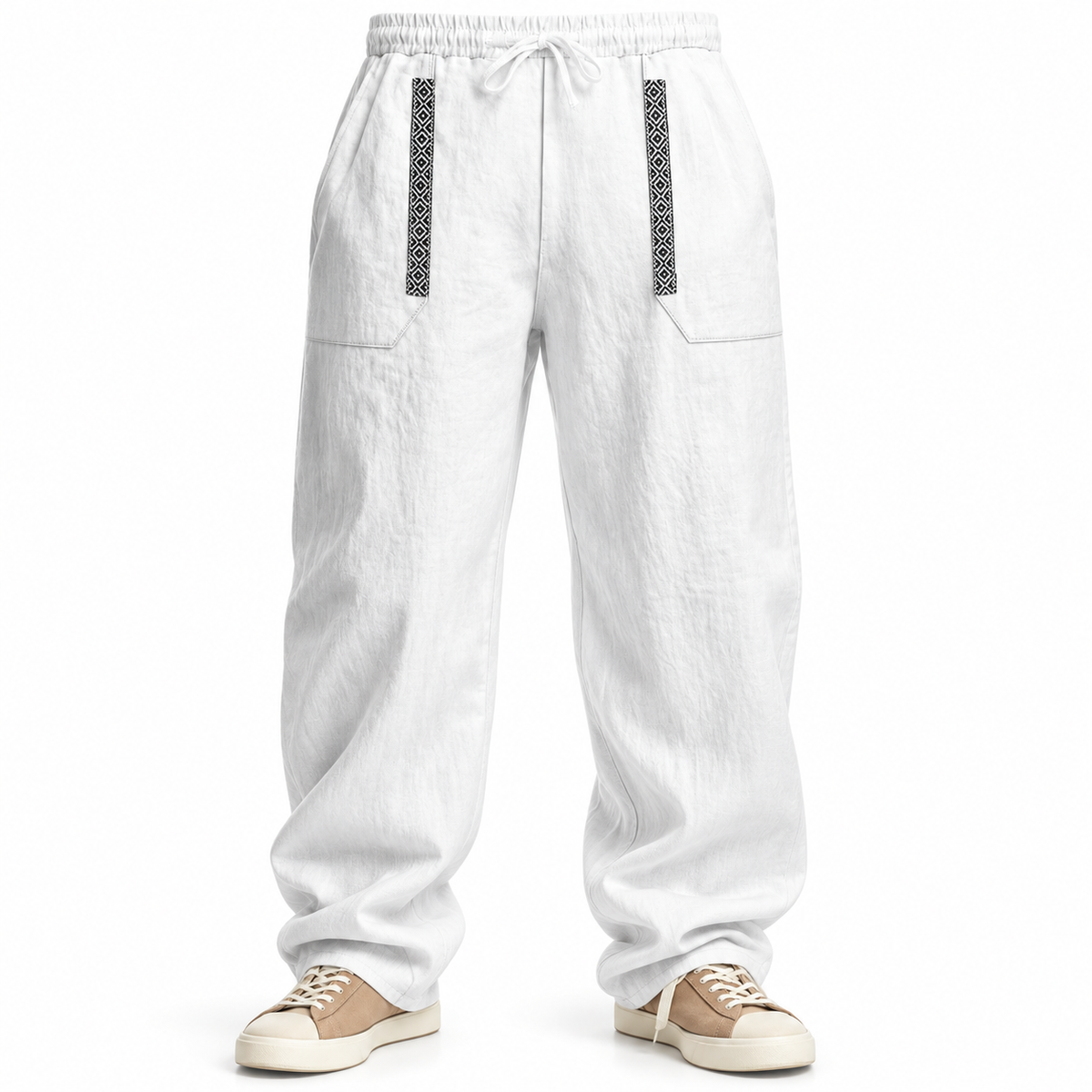 Luansky AI white product card — pantalon-lino-hombre-corte-suelto-esencial