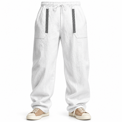 Luansky AI white product card — pantalon-lino-hombre-corte-suelto-esencial