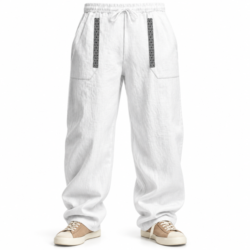 Luansky AI white product card — pantalon-lino-hombre-corte-suelto-esencial