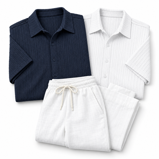 Luansky AI white card — polo-y-pantalon-de-lino