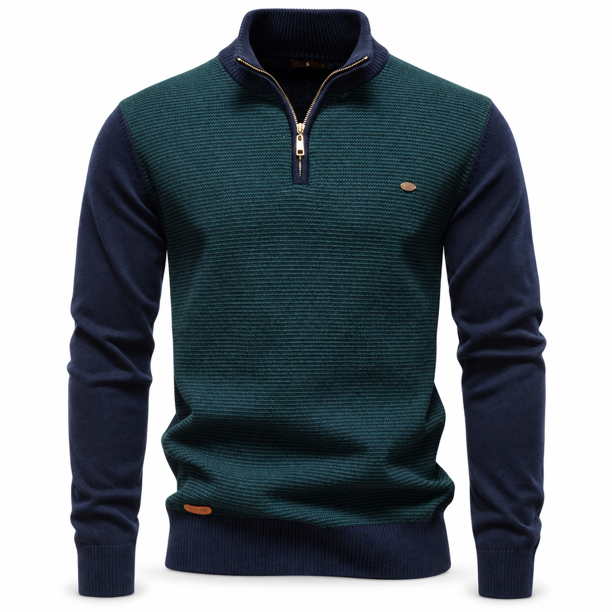 Luansky AI white product card — sweater-algodon-hombre-cuello-alto-tonos-oscuros