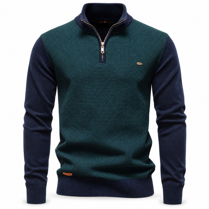 Luansky AI white product card — sweater-algodon-hombre-cuello-alto-tonos-oscuros