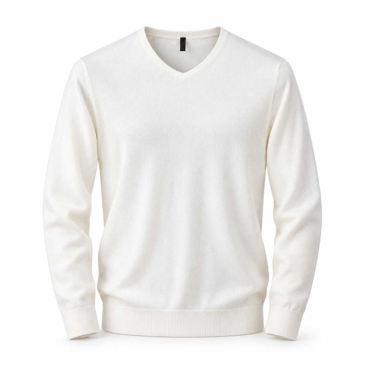Luansky AI white product card — sweater-cashmere-hombre-cuello-v-manga-larga